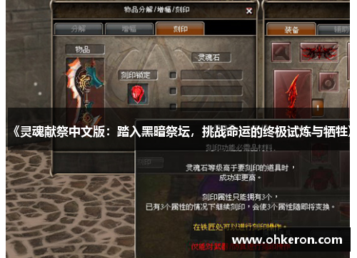 《灵魂献祭中文版：踏入黑暗祭坛，挑战命运的终极试炼与牺牲》